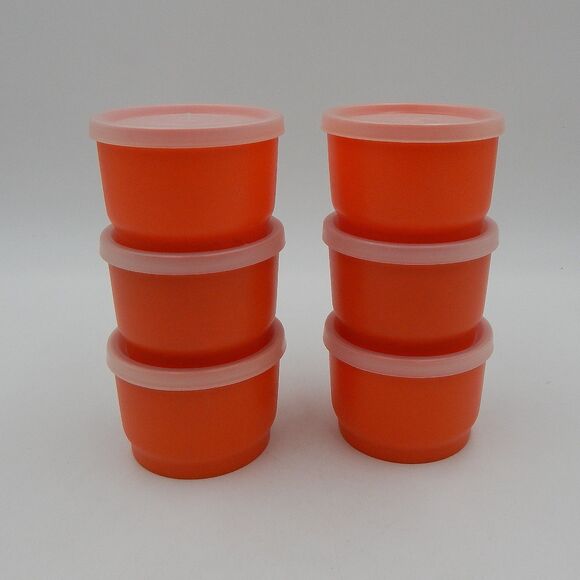 Tupperware Orange Snack Cups 1229 Complete w Sheer Lids 297 Set of 6 Vintage - Picture 1 of 7